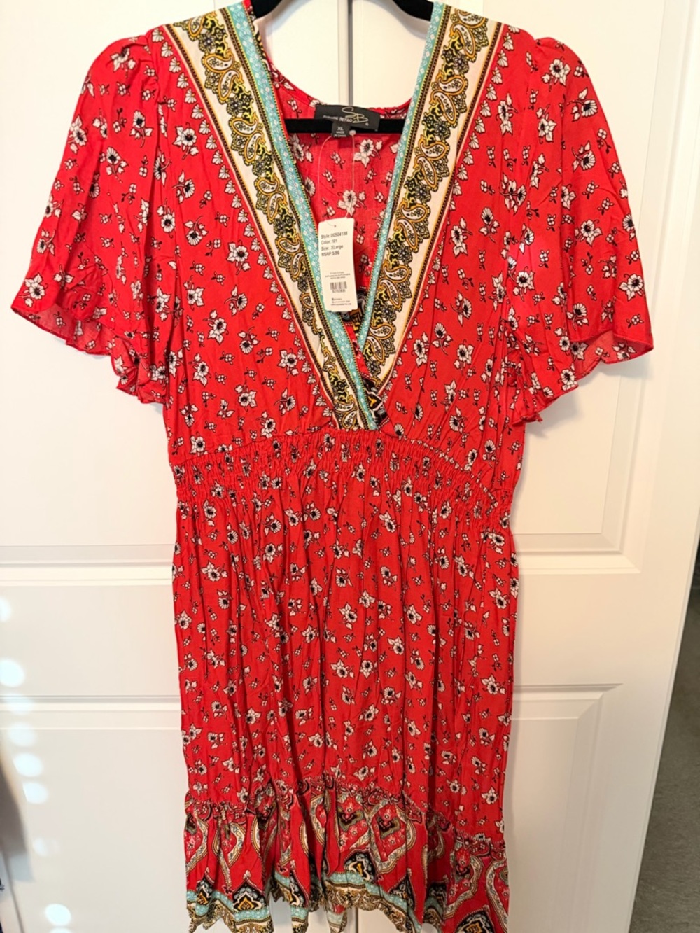Red Floral V-Neck Boho Dress
